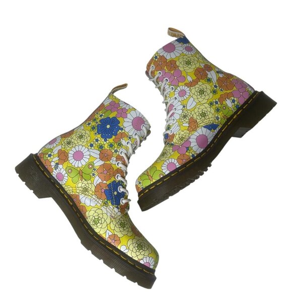 Rare Dr. Martens Pascal 1460 Floral Daisy Butterfly Print Leather Combat Boots 7 - Picture 5 of 14